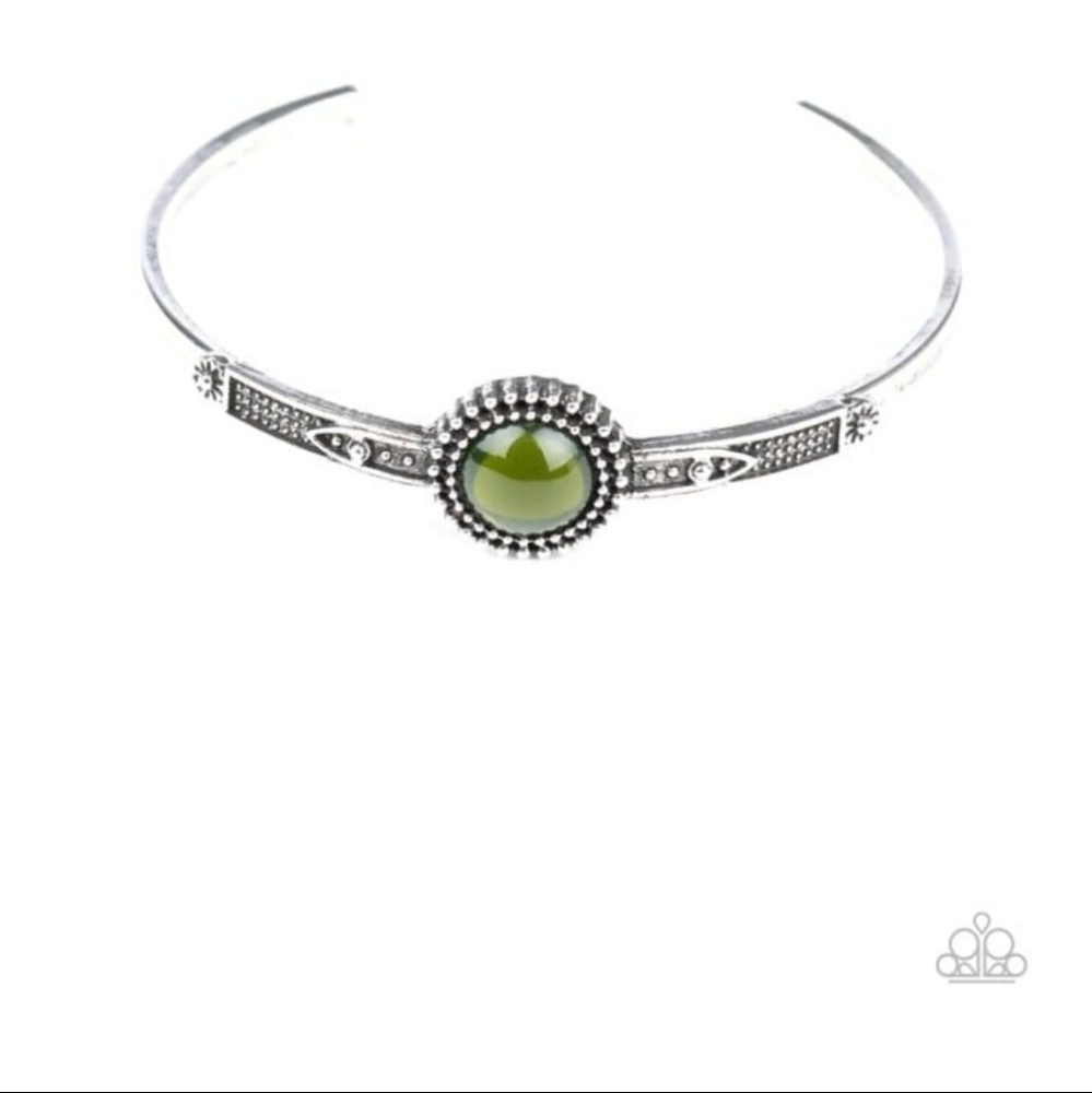 Green and Silver Bracelet Piece of Mind Western Cuff Style Fashion Jewerly